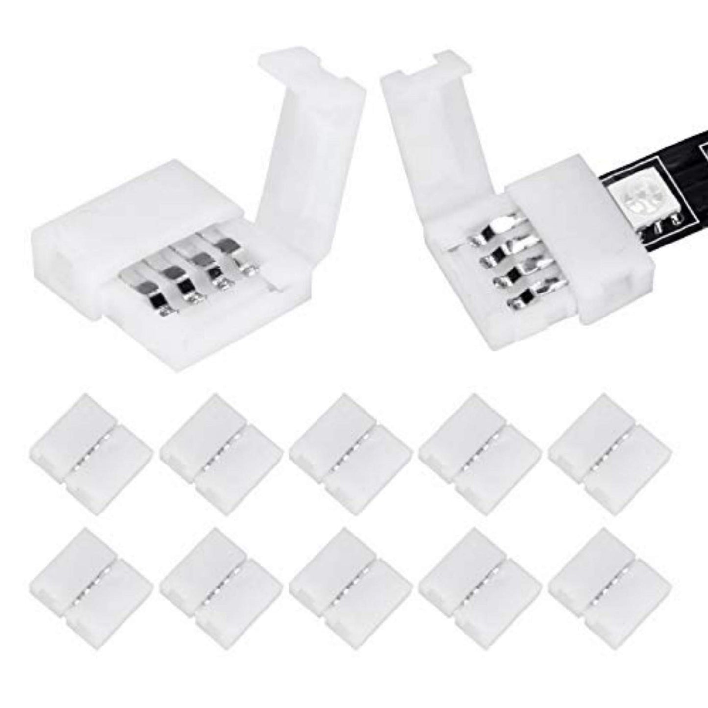 WENHSIN 10Packs 4-Pin RGB LED Light Strip Connectors 10mm Unwired Gapless Solderless Adapter Terminal Extension