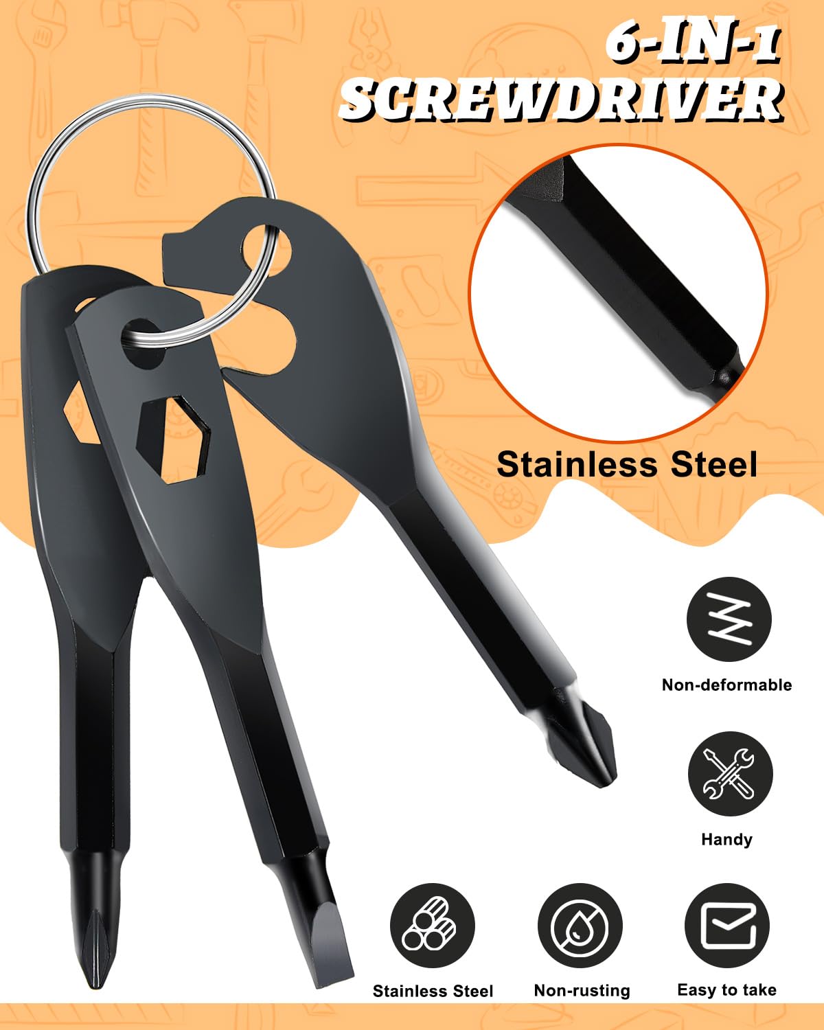 Valentine’s Day Gift for Him – 6-in-1 Keychain Screwdriver Bit Tool with Phillips, Slotted & Hex Wrench, Gift for Husband Boyfriend Dad