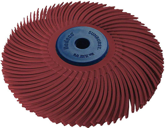 Dedeco Sunburst 3” TC 3-Ply Radial Bristle Disc, 1/4” Arbor, 220 Grit Red, Industrial Thermoplastic Cleaning & Polishing Tool (1 Pack)