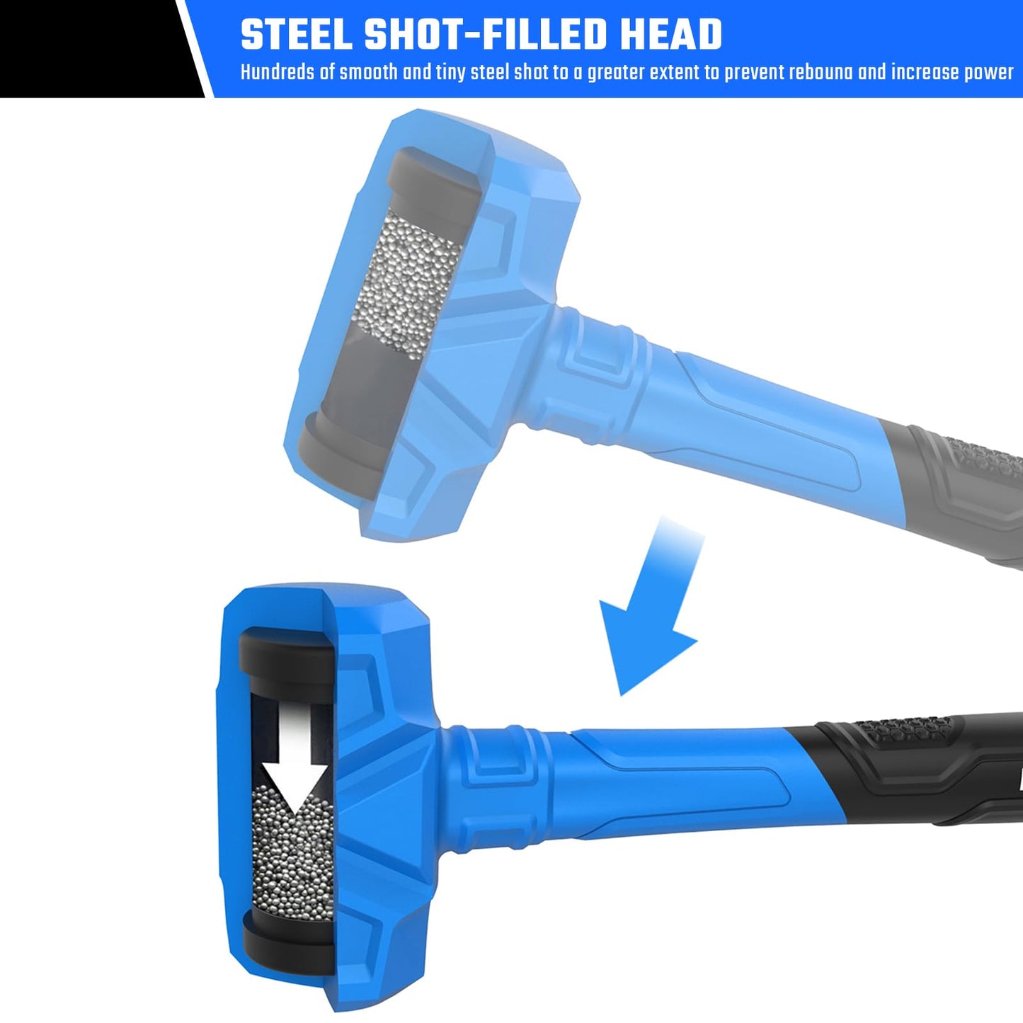 REAL STEEL 45 Oz Dead Blow Hammer – Rubber Mallet, Non-Marring & Spark-Resistant, Steel Shot-Filled Head for DIY, Auto, Furniture