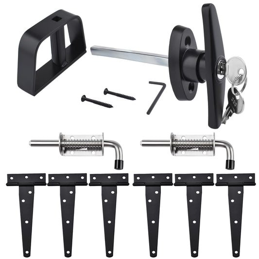 Shed Door Hardware Kit- Includes Hinges, Latches, and T-Handle Lock, Door and Window Hinge Set for Shed, Gate, Barn, Playhouse, Chicken Coop and More