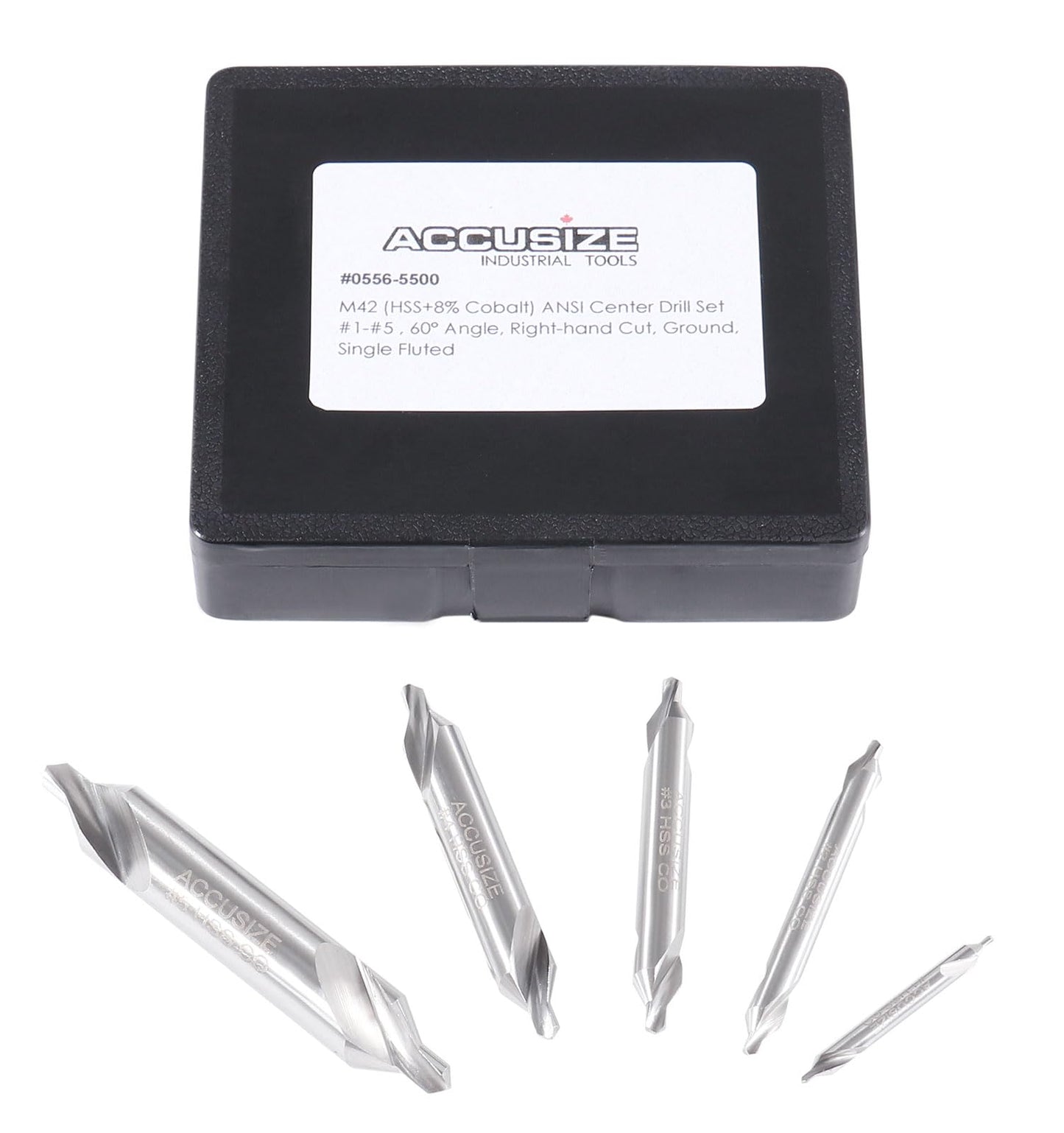 Accusize Industrial Tools 5pc ANSI M42 (H.S.S. + 8% Cobalt) Center Drill Set, 0556-5500