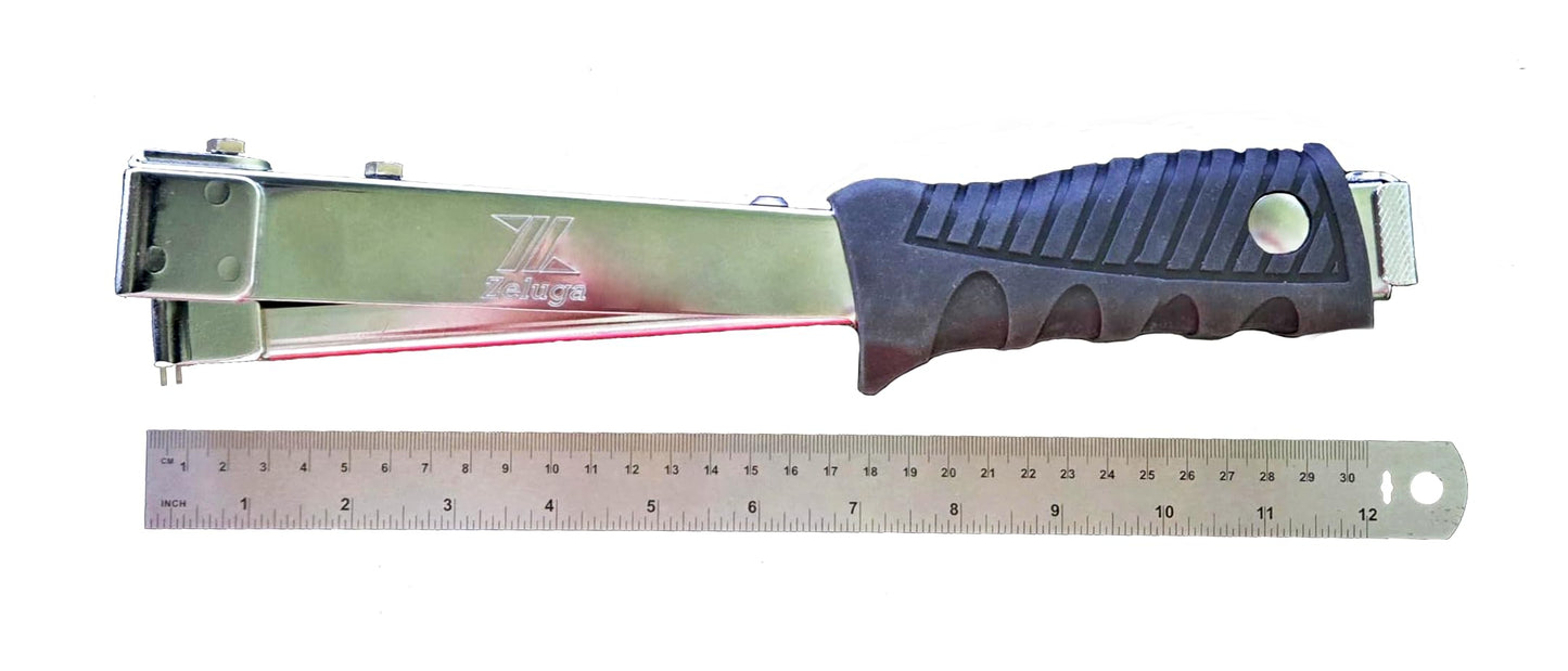 Zeluga Heavy Duty Steel Hammer Tacker with Ergo Grip, Anti-Jam Magazine, Fits 1/4"-3/8" Staples (A11, T50, 140) - Black