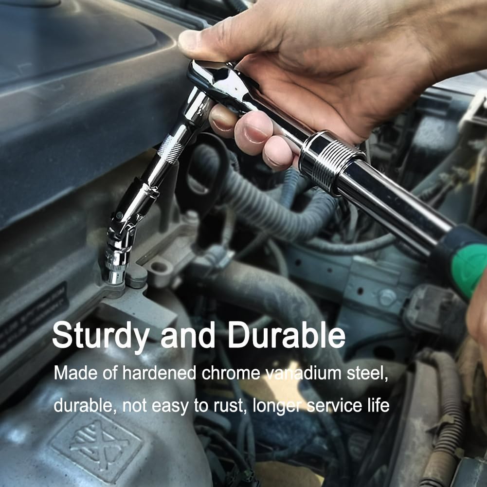 StrugDeas 4-Piece 3/8 Inch Drive Extension Bar Set, Includes 3, 6, and 10 Inch Extensions and 3/8 Inch Drive Universal Joint Socket