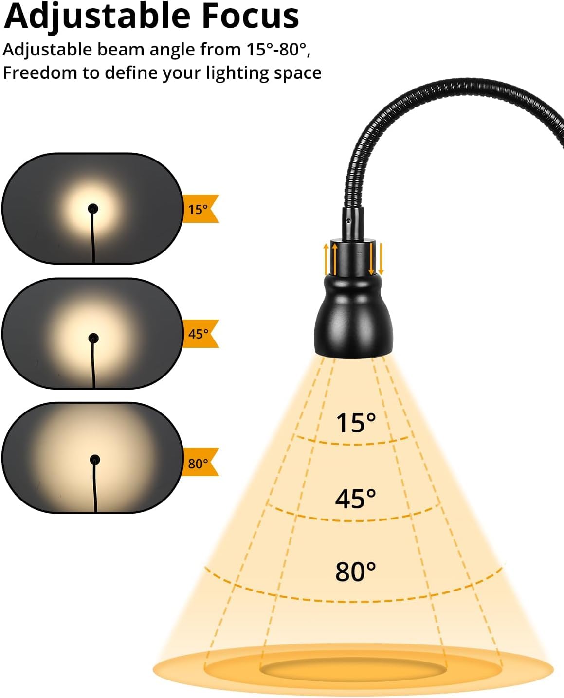 CeSunlight Zoomable Clip-On Reading Light – Dimmable 3-Color Temp, 10 Brightness Levels, Adjustable Beam, Clamp for Dorm/Bed