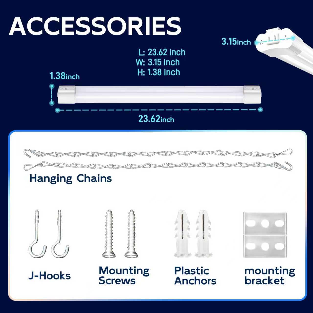 Hykolity 4-Pack 2FT LED Shop Light, 22W 2500lm Daylight, Linkable Garage/Workshop Fixture, Hanging or Flush Mount, White, ETL