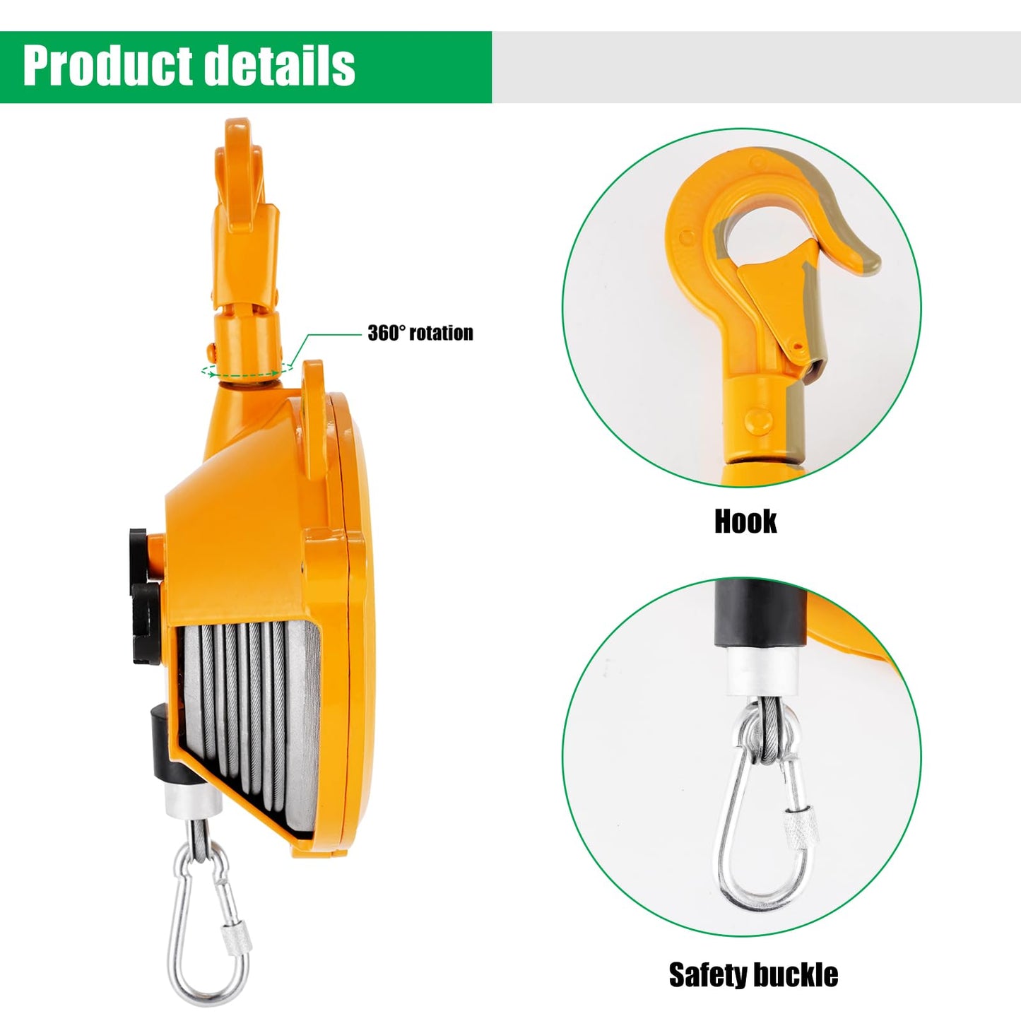 YJINGRUI Retractable Spring Balancer 3~5kg(6.6~11lbs) Hanging Tool Spring Balancer Balancer Retractor 1.5m Wire Rope Hanging Holding Equipment