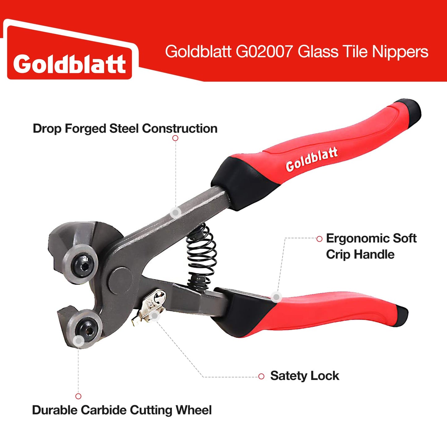 Goldblatt 2-Piece Glass Tile Nippers Set, Heavy-Duty Wheeled Mosaic Nipper & HD Ceramic Tile Nipper, Soft-Grip Tile Cutter Pliers for Glass, Stone & Metal