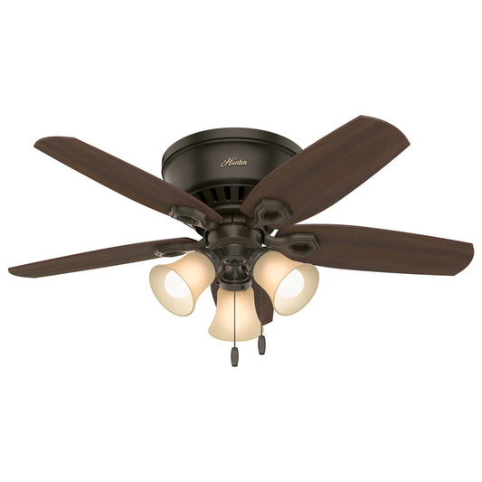 Hunter 42" Indoor Ceiling Fan with LED Light, 5-Blade Bronze, Pull Chain, Low Profile, Bedroom/Living/Kitchen, No Remote