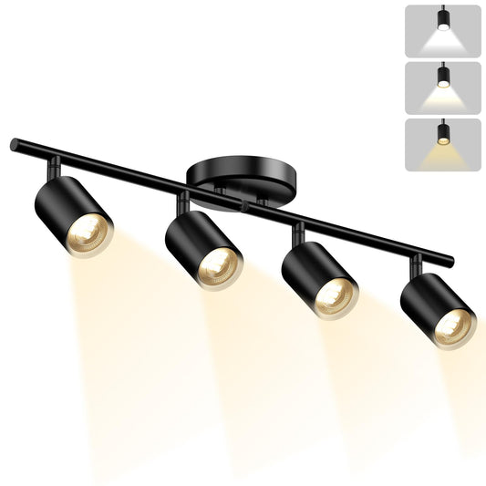 Lavendex 4-Light LED Track Lighting Kit, Black Ceiling Spotlights with Rotatable Heads for Kitchen, Living Room, Bedroom, Includes GU10