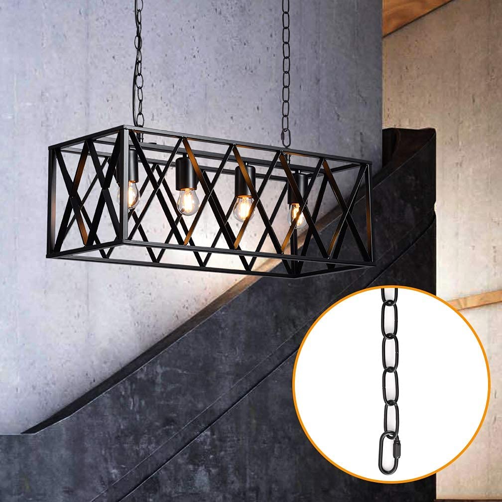 PEESIN 6ft Black Chandelier Hanging Chain with Lock, Industrial Light Fixture & Plant Extension Chain, Heavy-Duty 50 Links