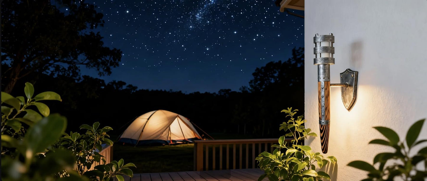 Medieval Torch Wall Sconce, Metal Torch Lamps with Wood Handles, Medieval Torch Light, Hand-Forged Wooden Handle Wall Lamps with E26 Light Bulb