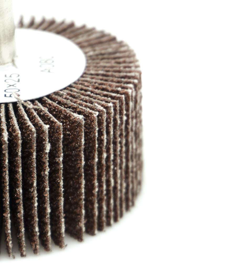 Benchmark Abrasives 2" x 1" Aluminum Oxide Flap Wheel, 1/4" Shank Mounted, 60 Grit for Woodworking, Grinding, Polishing, Rust & Paint Removal (10 Pack)