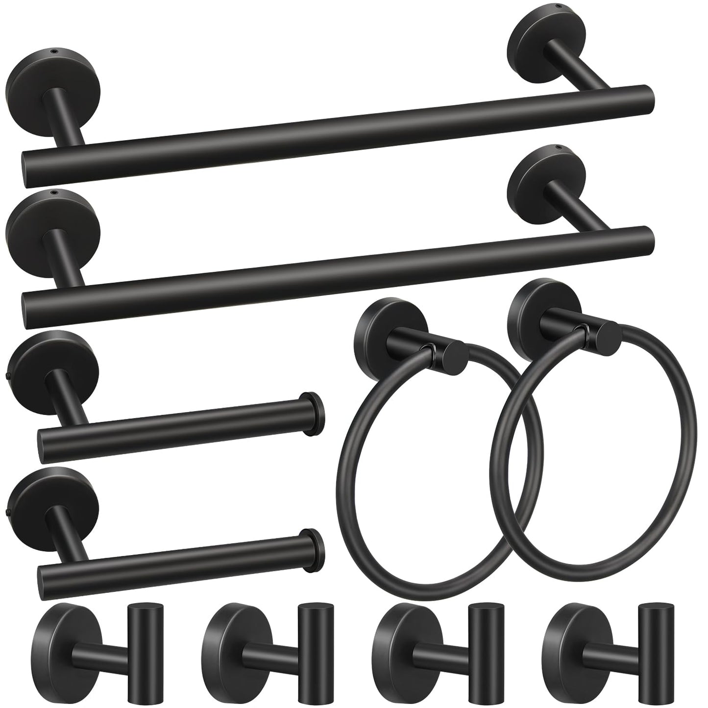 10pcs Bathroom Hardware Set, Including 16" Hand Towel Bars, Toilet Paper Holders, Towel Rings, Robe Towel Hooks