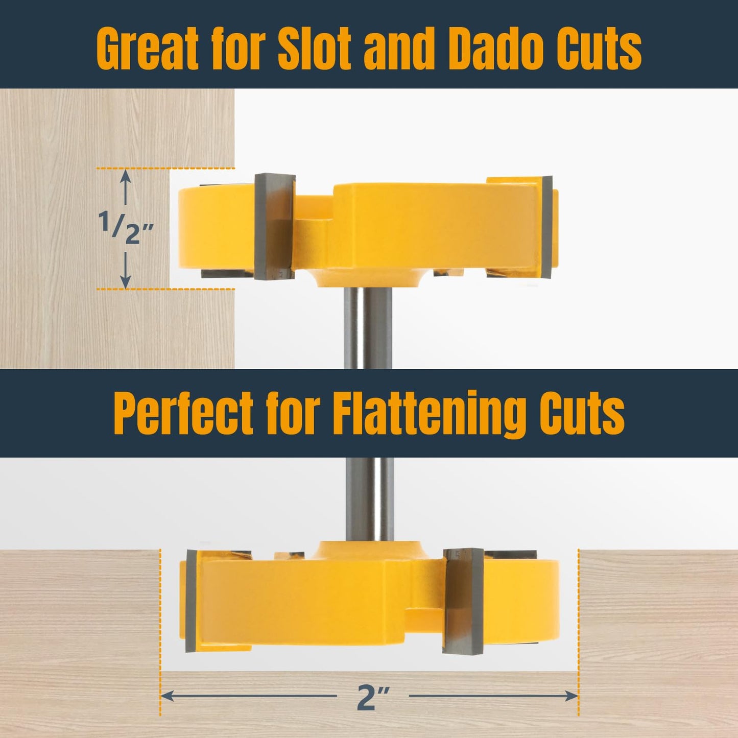 POWERTEC 73056 Slab Flattening Router Bit, 1/4" Shank, 2" Dia, 1/2" Cut Depth, CNC Woodworking & Live Edge Surfacing Bit