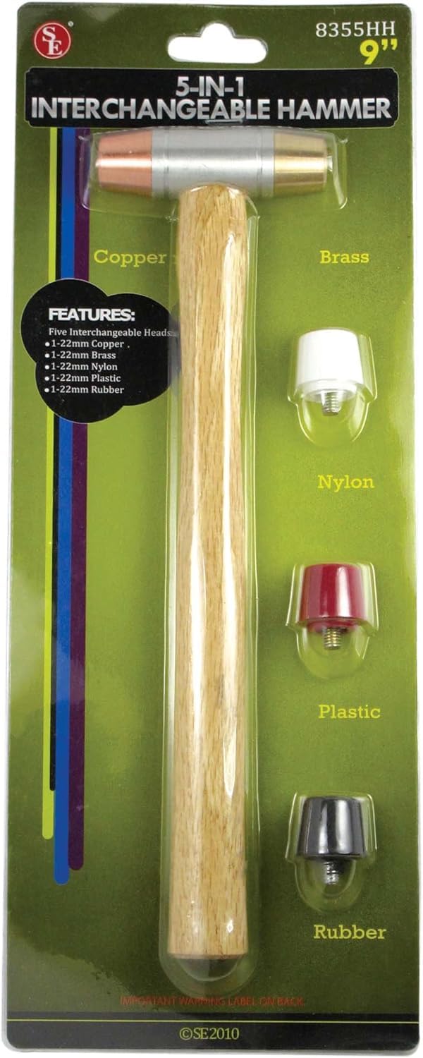 SE 5-IN-1 Dual Interchangeable Hammer - Threaded Copper, Brass Faces - 9-inch Gunsmithing Hammer - 8355HH