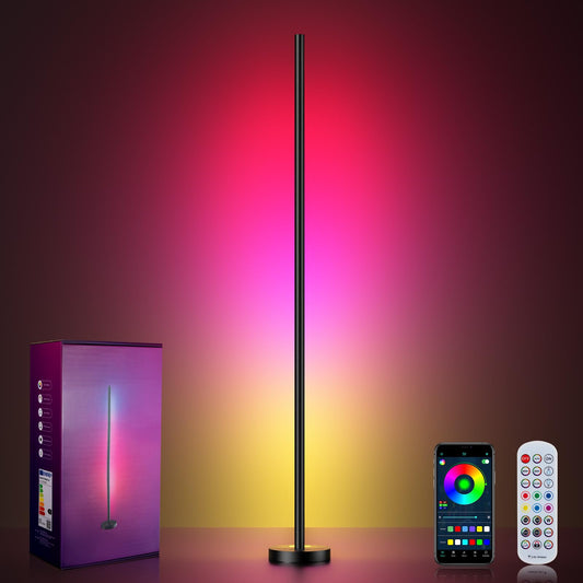 OIYN Smart RGBICW LED Corner Floor Lamp, 16M Colors, 68+ Scenes, Music Sync, App & Remote Control, Ambient Lighting for Home & Gaming