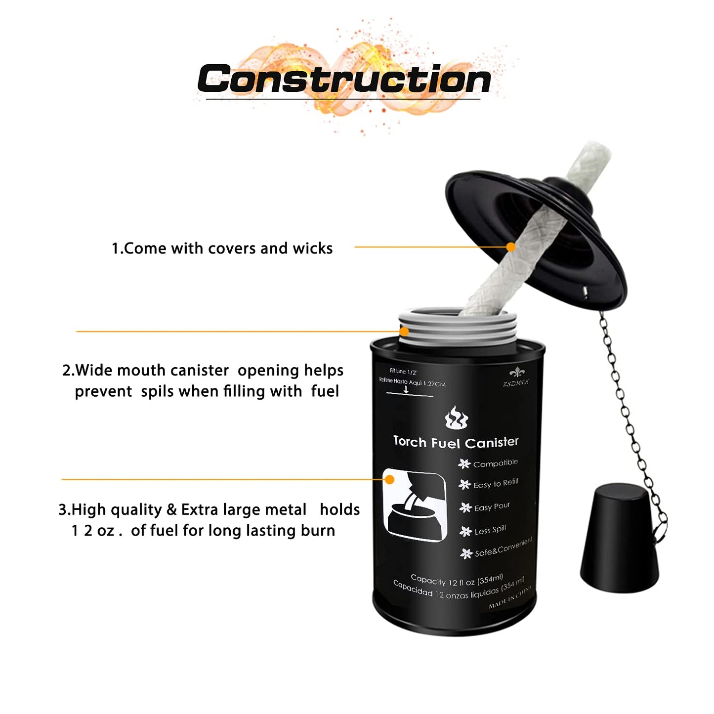 ZSZMFH 6-Pack 12oz Bamboo Torch Fuel Canisters with Wicks & Covers, Refillable Citronella Torch for Outdoor, Garden, Luau Party