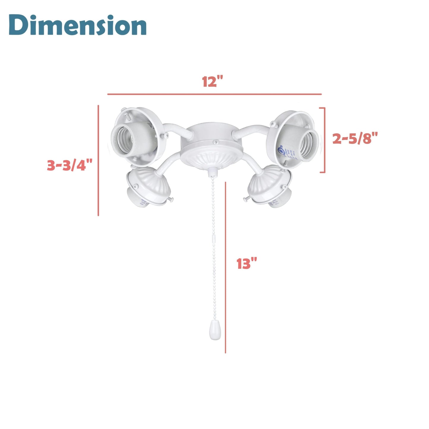 Aspen Creative 22003-21, Four-Light Ceiling Fan Fitter Light Kit with Pull Chain, Painted White