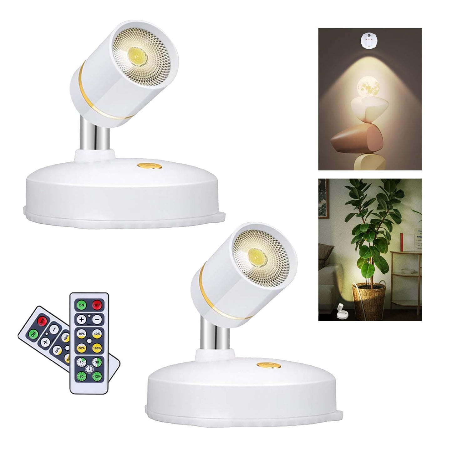 LEASTYLE Battery Operated Spotlight,LED Cordless Spot Lights Indoor with Remote, Wireless Uplighting for Wall Display Artwork Accent