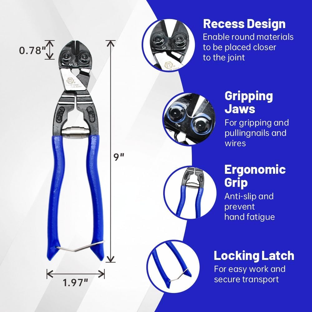 9-Inch Mini Bolt Cutters Heavy Duty – CR-V Steel, Spring-Loaded, Soft Grip Lock Cutter for Wires, Chains, Screws & Hardware