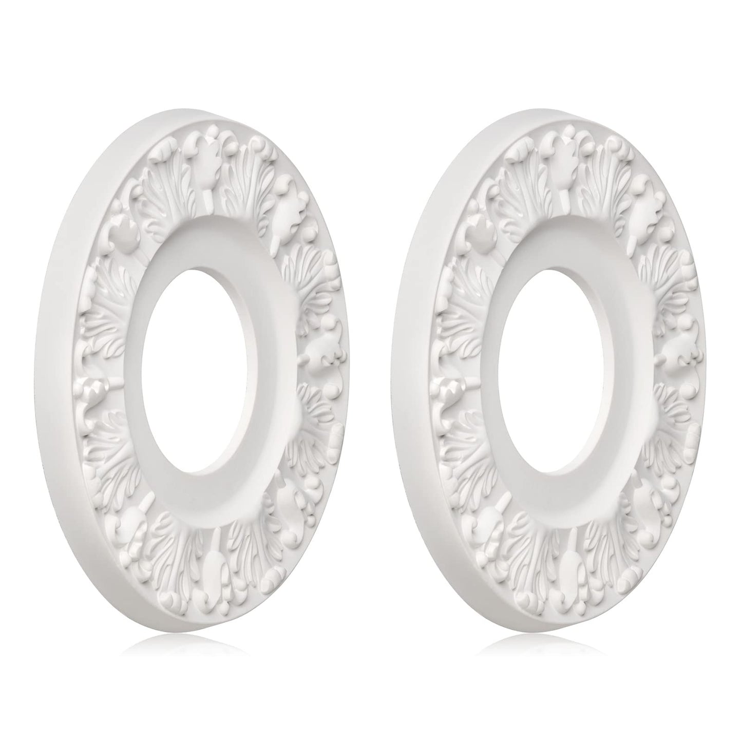 ELFCAB 2 Pcs Vintage Carved Flower Ceiling Medallion for Light Fixtures and Ceiling Fans (10-1/8"OD X 4"ID White)