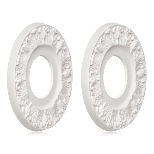 ELFCAB 2 Pcs Vintage Carved Flower Ceiling Medallion for Light Fixtures and Ceiling Fans (10-1/8"OD X 4"ID White)
