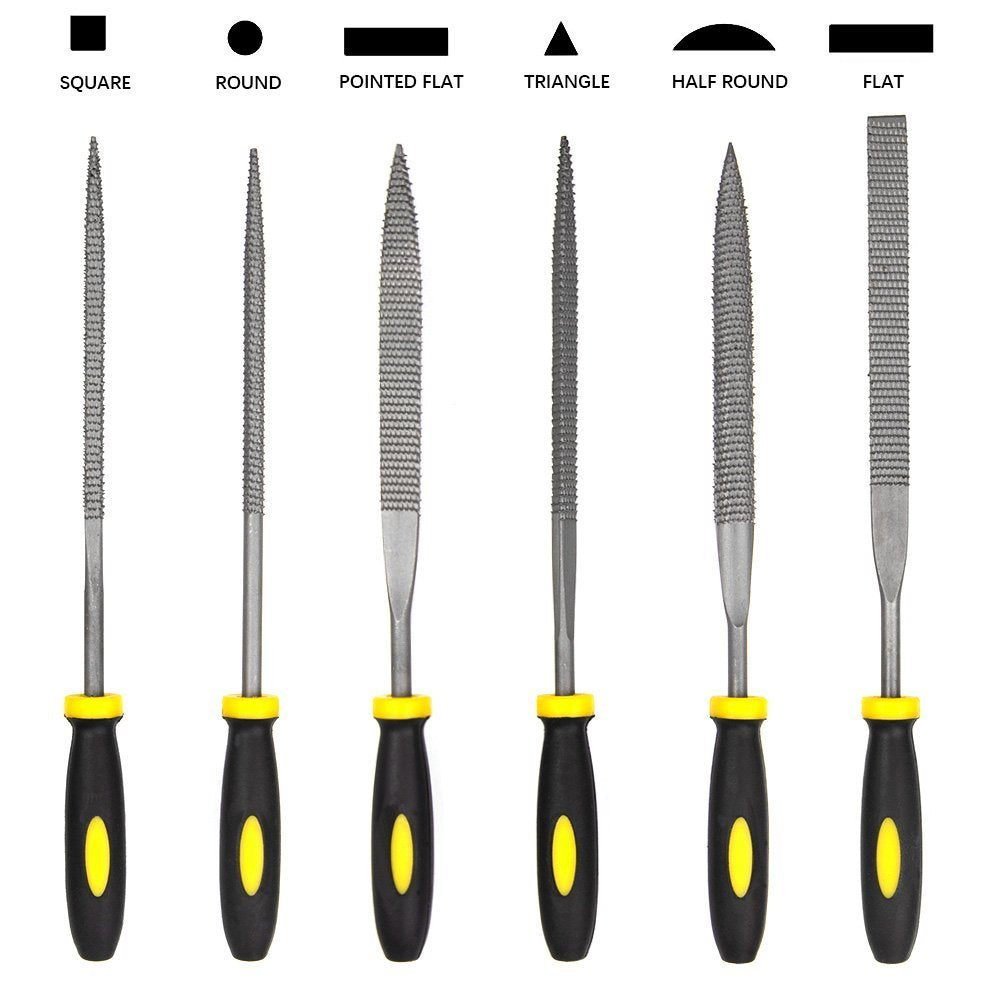 ADVcer 12-Pc Wood Rasp & Needle File Set with Bristle Brush, Hand Strap Case – Assorted Flat, Round, Half-Round, Square, Triangle Files