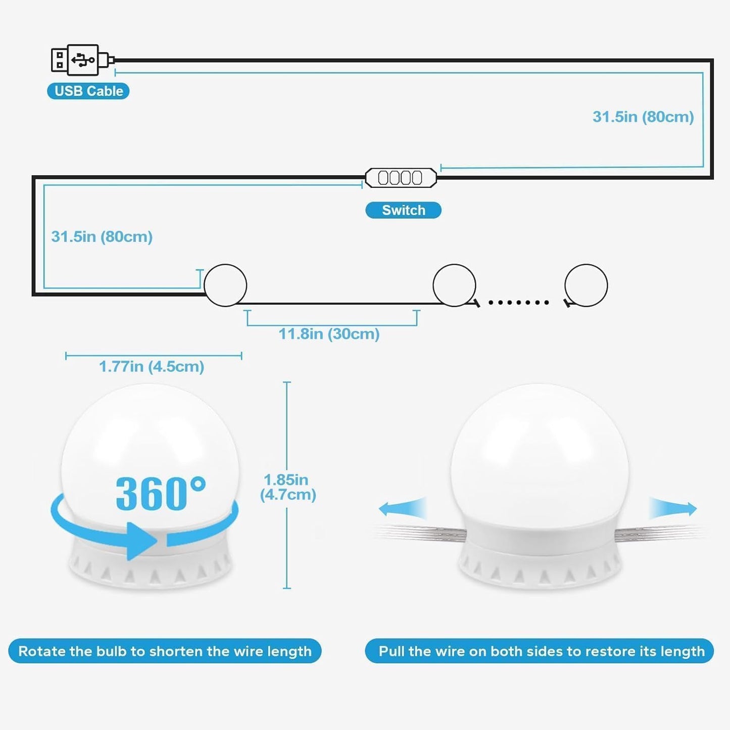 **Pretmess LED Vanity Mirror Lights – Hollywood Style with 14 Dimmable Bulbs, Adjustable Color & Brightness, USB Powered Stick-On Makeup Lights**