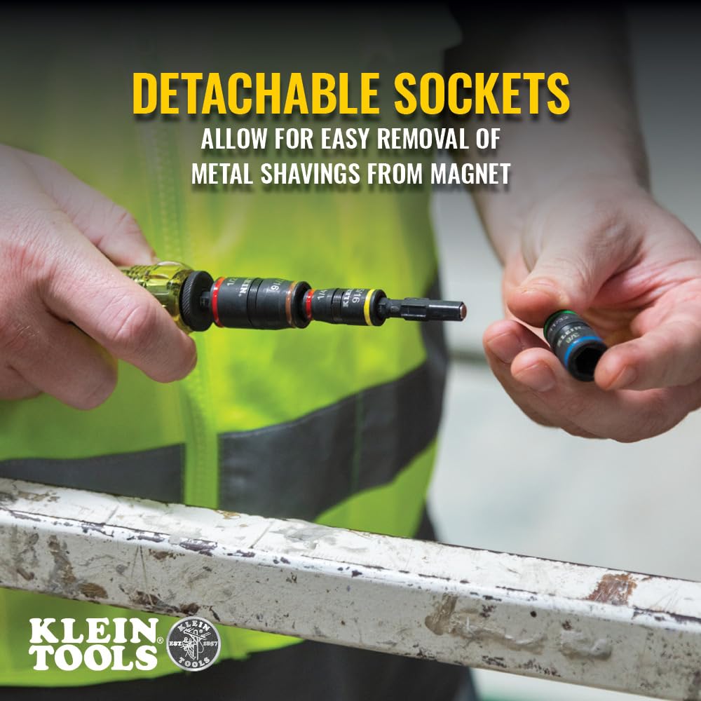 Klein Tools 32767 Impact Driver, SAE 3-in-1 Impact Socket and Bit Holder, Flip Socket with 1/4-Inch and 5/16-Inch Hex Drivers, 5-Inch Length