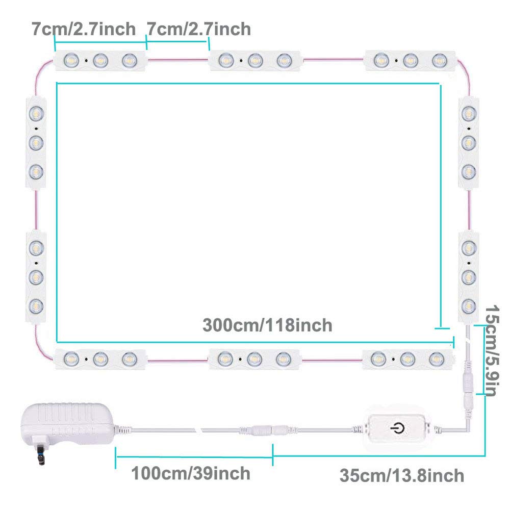 LED Hollywood Vanity Mirror Lights, 10ft Dimmable Touch-Control Strip, Ultra Bright White for Makeup Table & Bathroom Mirror