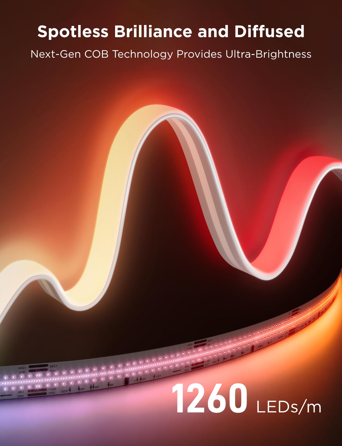 Govee COB LED Strip Light Pro, 9.8ft RGBICW Smart LED for Bedroom, Color Changing, Warm White, Works with Alexa, Google & Matter