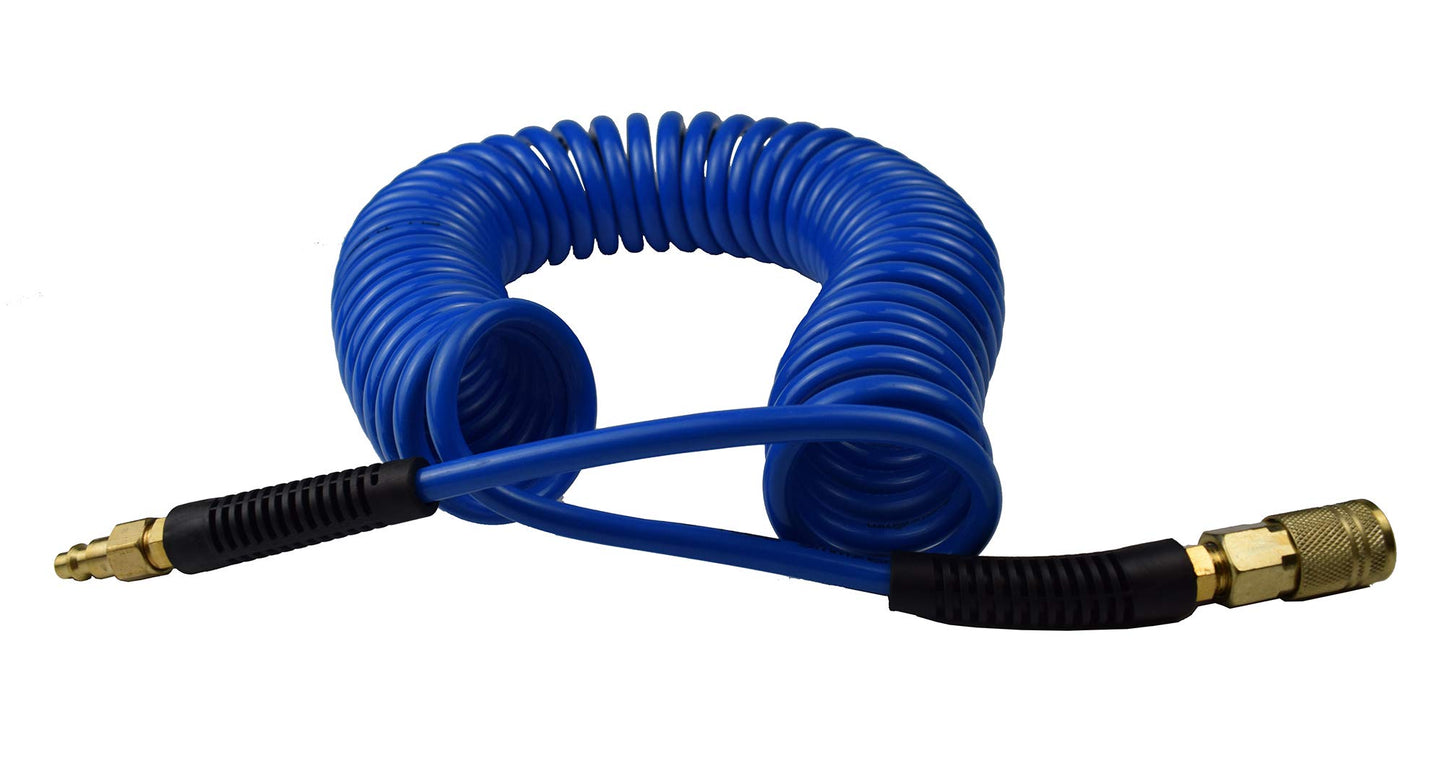 YOTOO 25ft Blue Polyurethane Air Hose 1/4" ID with Bend Restrictor, Industrial 1/4" Quick Coupler & Plug for Air Compressors