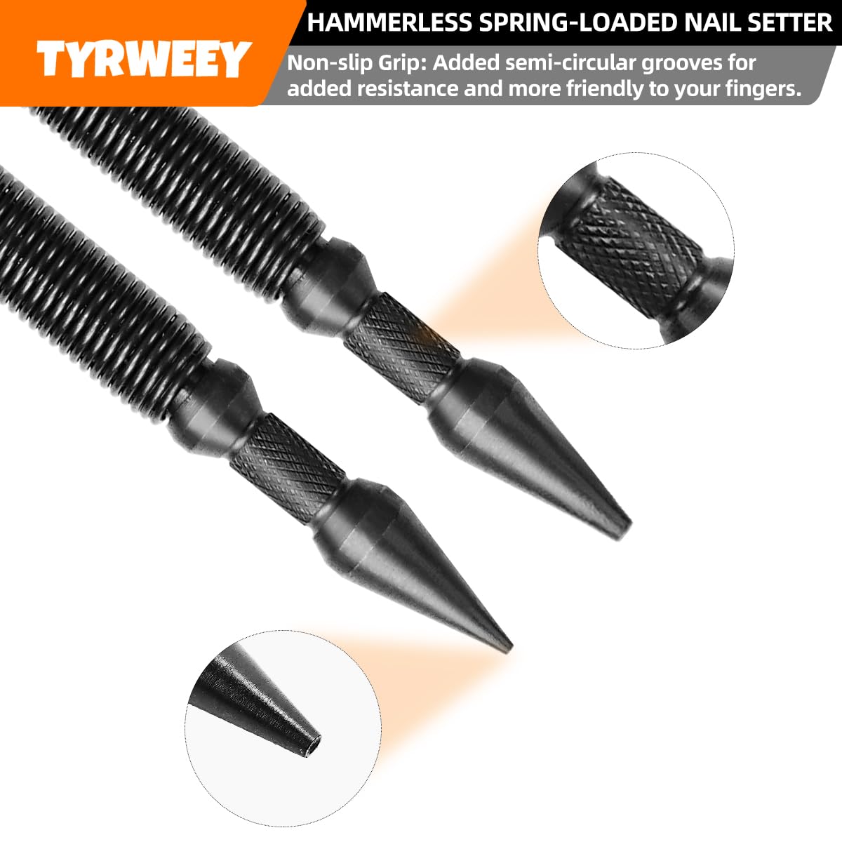 TYRWEEY 2-Piece Dual Head Nail Setter, Spring-Loaded Center Punch Tool for Metal & Wood, Sizes 1/32", 1/16", 3/32", 1/8"