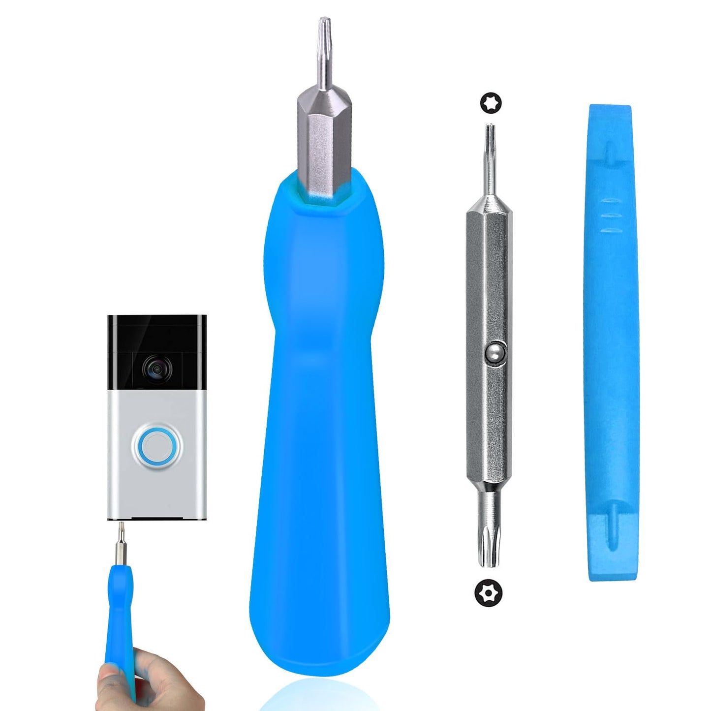Video Screwdriver Bit Set for Battery and Wifi Access - Fits All Video Doorbell Models (Blue)