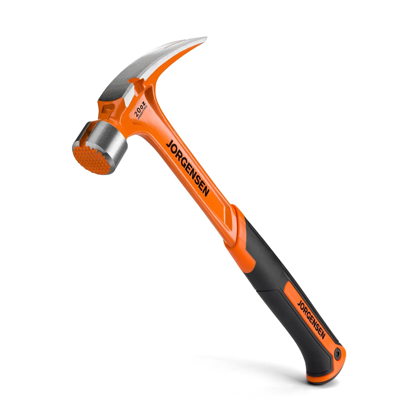 Jorgensen 20oz Straight Claw Hammer with Magnetic Nail Holder, Milled Face, Side Nail Puller & Shock-Absorbing Grip, Heavy Duty