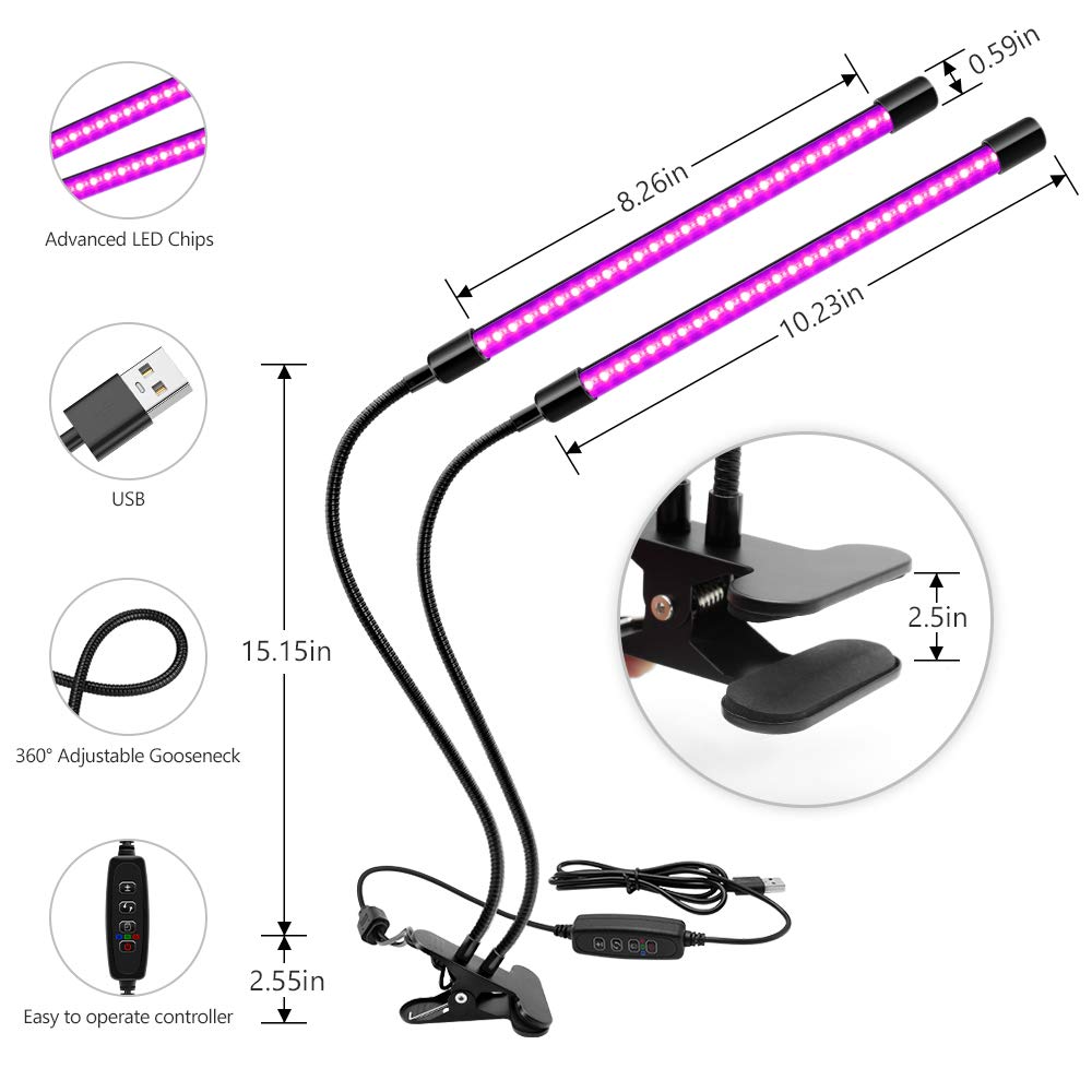 YGS-Tech 20W Dual Head LED Black Light, 395-405nm UV Gooseneck Lamp with Clamp, USB Powered for Party, Stage, Resin, 3D Print