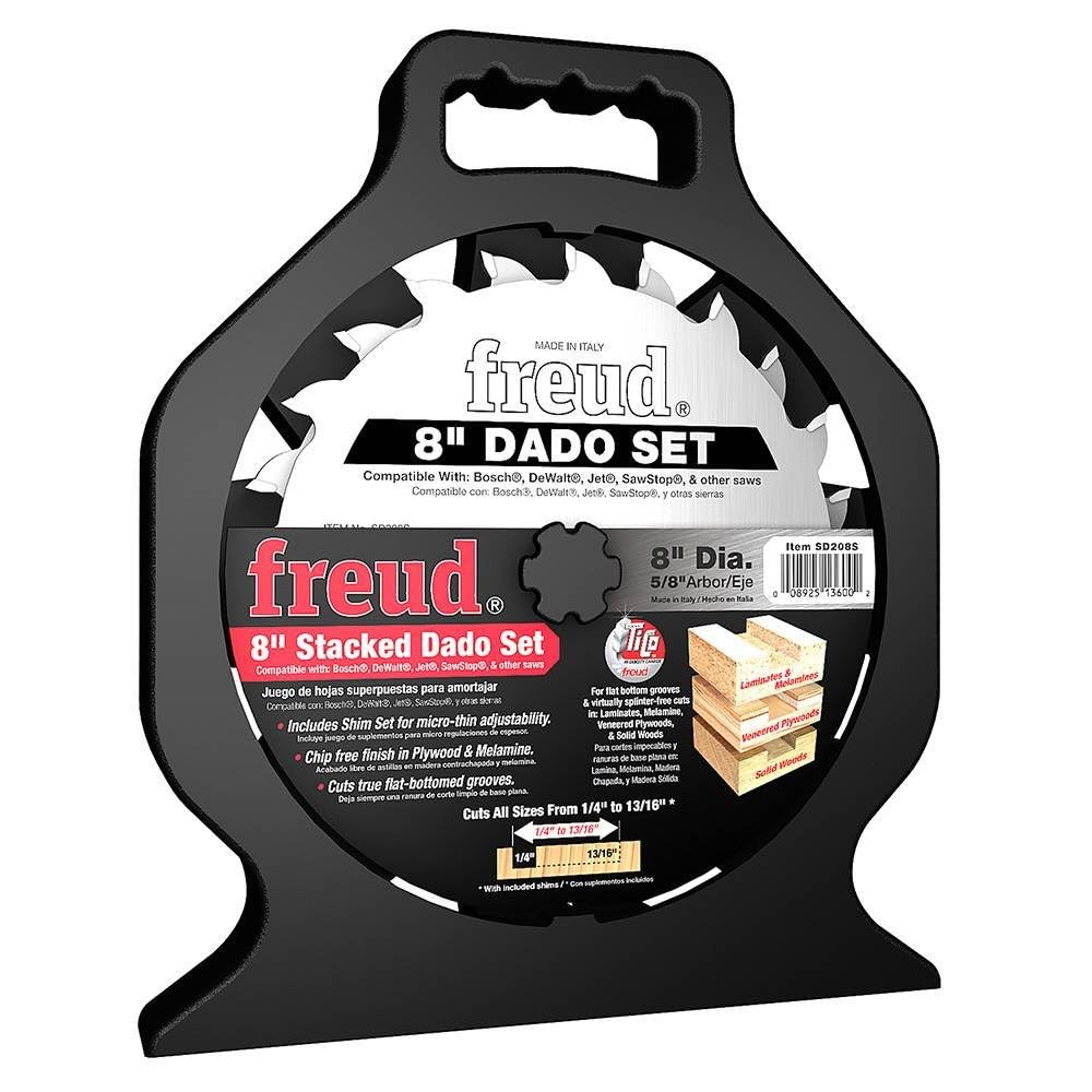 Freud Pro Dado Set 8" x 12T, Tico Hi-Density Carbide, 5/8" Arbor, 6000 RPM Max – Precision Crosscut Performance SD208S