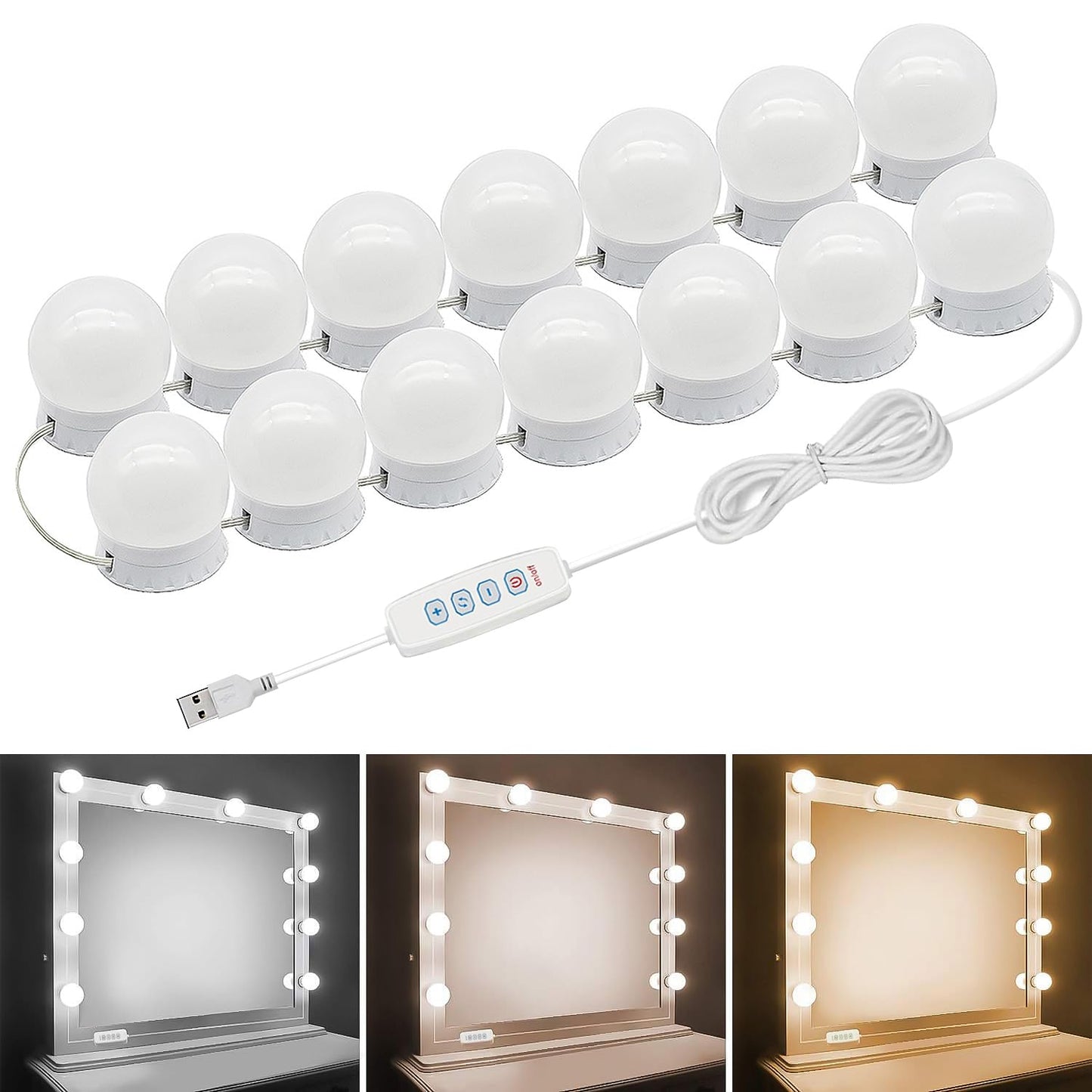 **Pretmess LED Vanity Mirror Lights – Hollywood Style with 14 Dimmable Bulbs, Adjustable Color & Brightness, USB Powered Stick-On Makeup Lights**