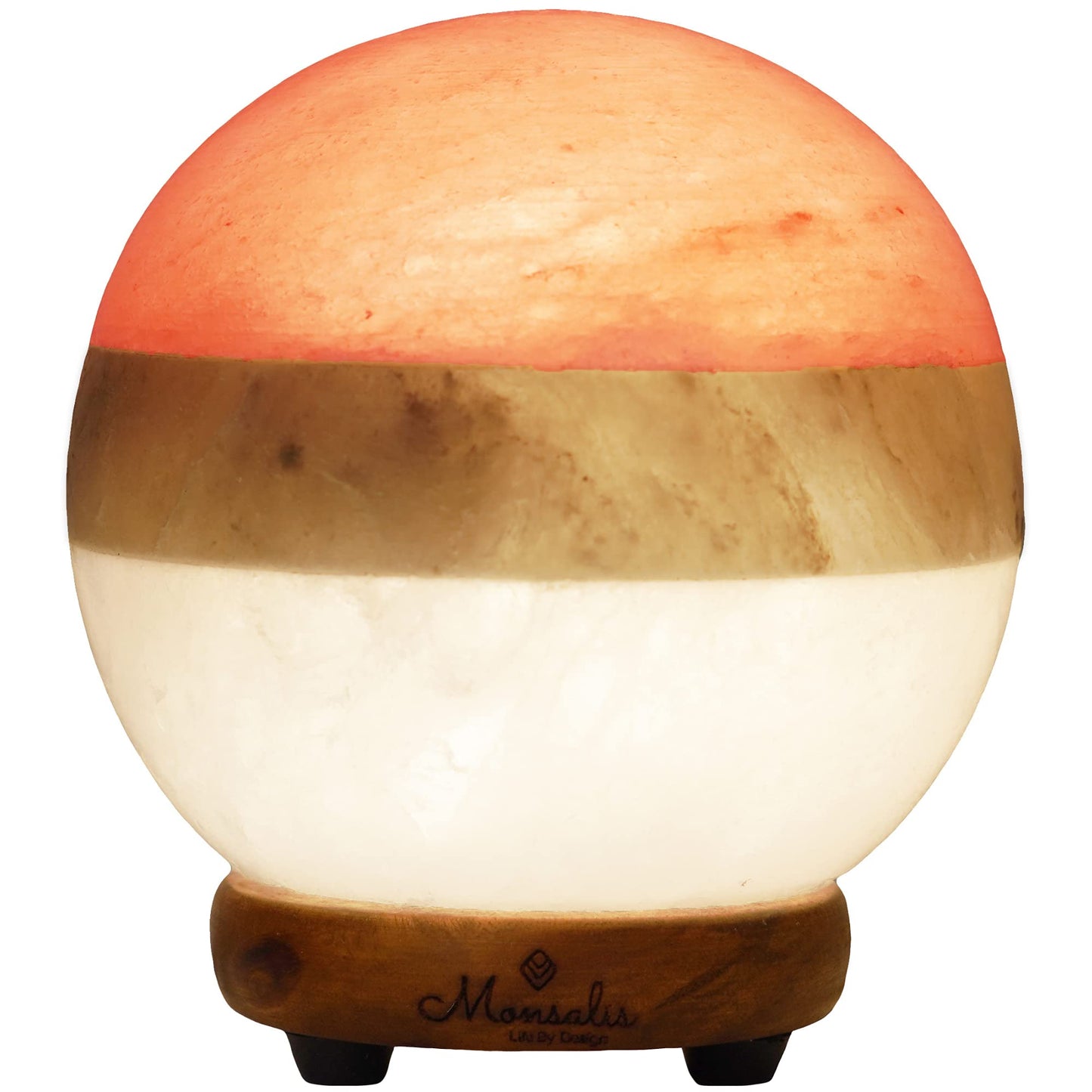 MONSALIS Dual Illumination Himalayan Salt Lamp – Round Globe Pink, White & Grey Crystal with Dimmer & Adjustable Glow Night Light