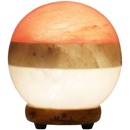 MONSALIS Dual Illumination Himalayan Salt Lamp – Round Globe Pink, White & Grey Crystal with Dimmer & Adjustable Glow Night Light