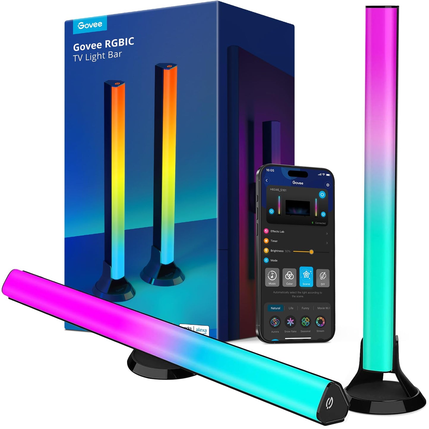 Govee 15" RGBIC WiFi TV Backlight for 45-70" TVs, Smart Color Light Bars, Multiple Placement Options, Alexa & Google Assistant Compatible