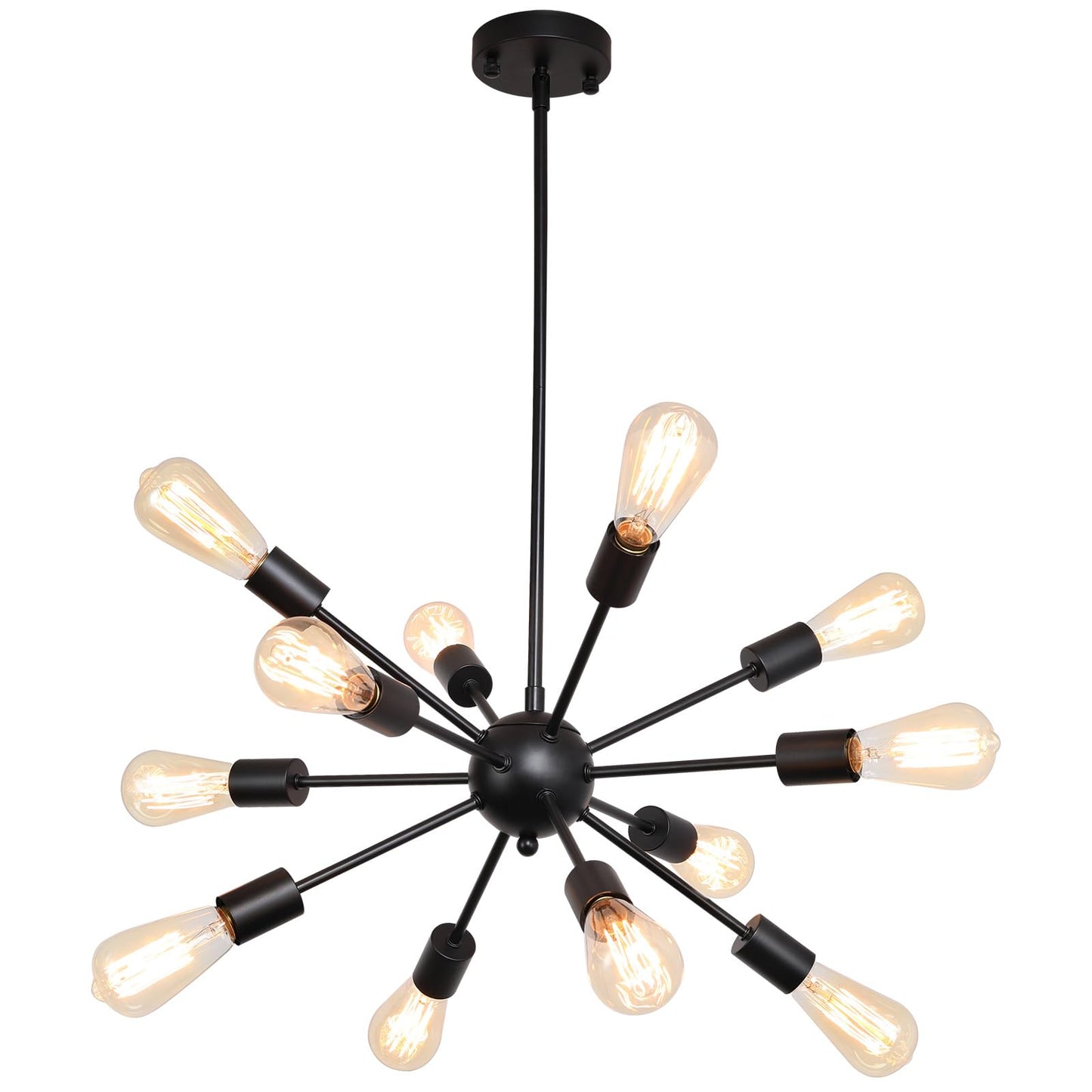LIGHTDAMY Sputnik Chandelier Black 12-Light, Modern Mid-Century Industrial Pendant Ceiling Light for Living Room, Dining, Bedroom