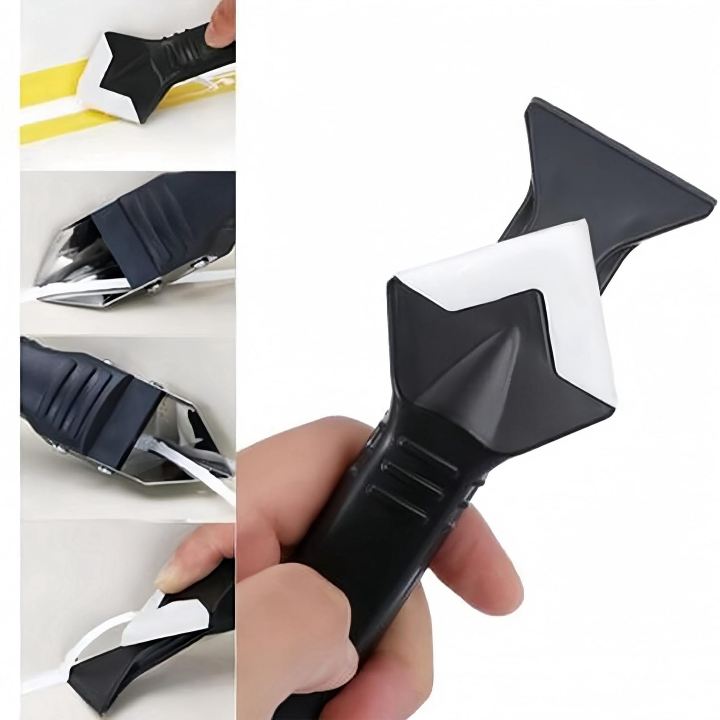 3-in-1 Silicone Caulking Tool Set, Stainless Steel Caulk Remover & Glass Glue Angle Scraper for Kitchen, Bathroom, Windows & Frames