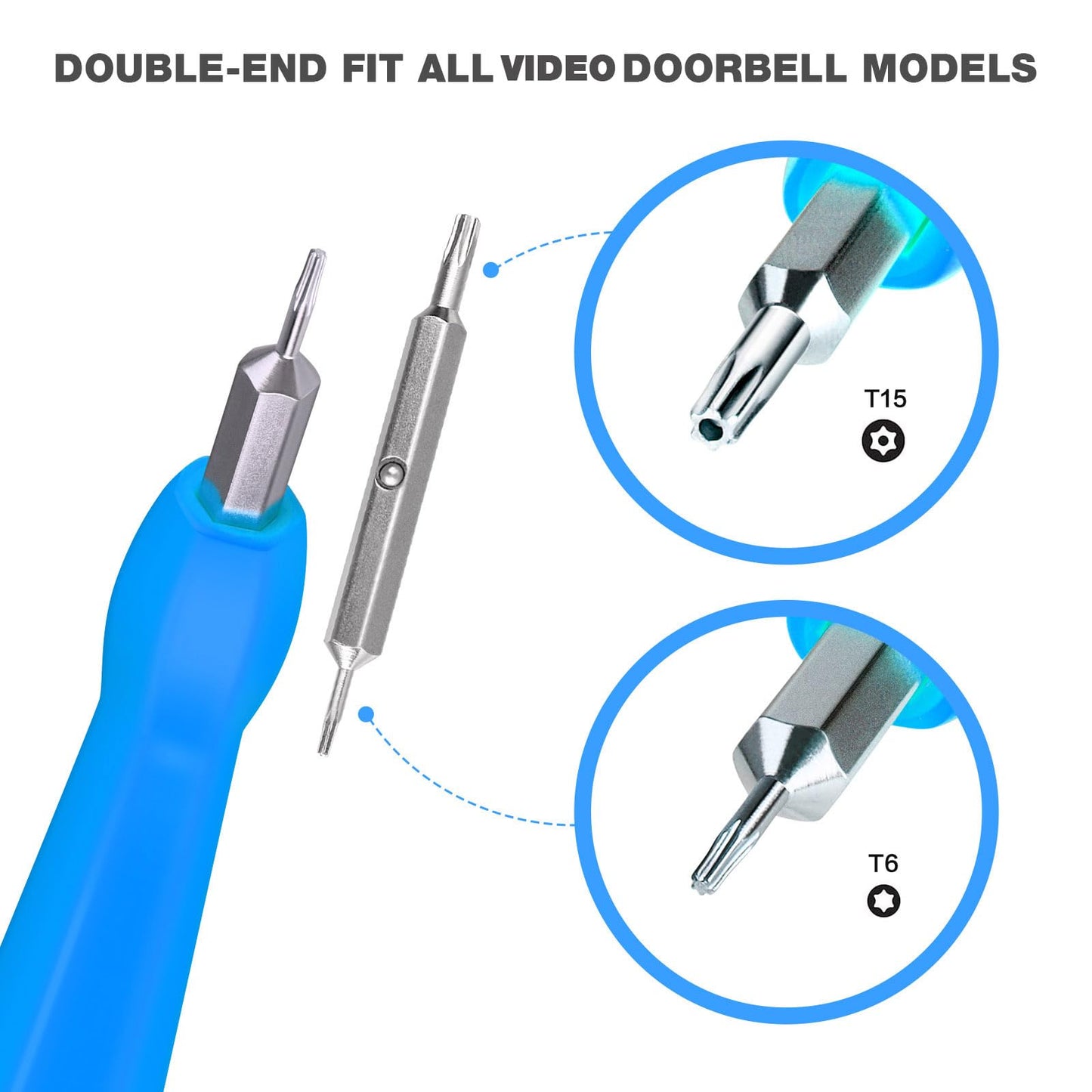 Video Screwdriver Bit Set for Battery and Wifi Access - Fits All Video Doorbell Models (Blue)