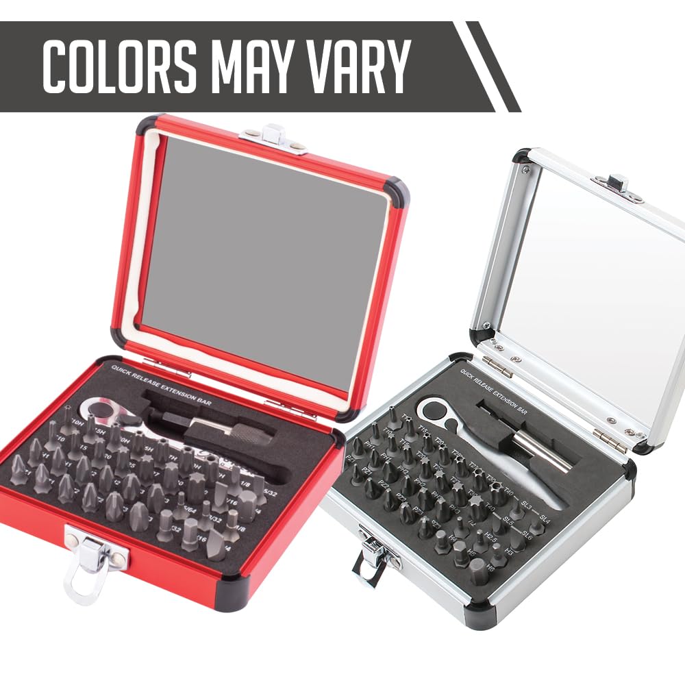 Sunex 9726 Mini Ratchet and Bit Set, 1/8-Inch - 1/4-Inch S2 Bits, 5/64-Inch - 1/4-Inch hex bits, 38-Piece Silver