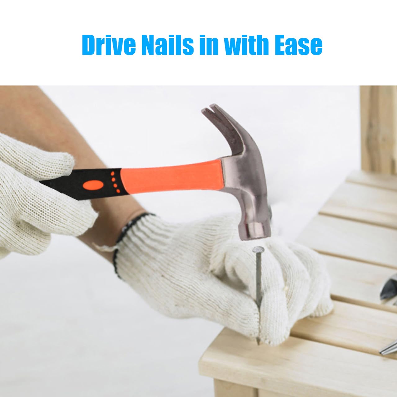 ZUZUAN 2-Piece Claw Hammer Set, 8oz Mini Stubby Hammer & 16oz Fiberglass Hammer, Non-Slip Handle, Heat-Treated Steel Head