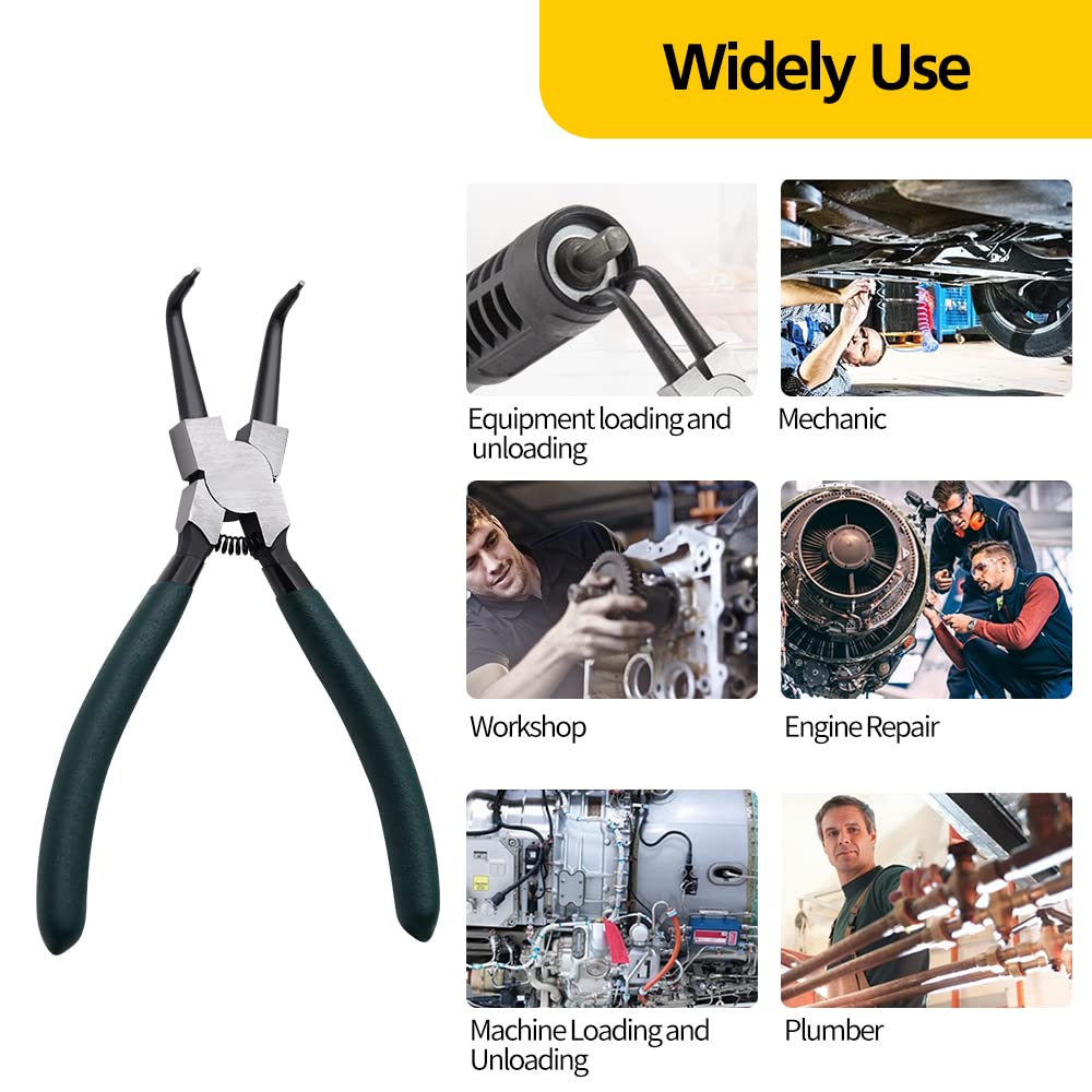 LFSEMINI 4-Piece Snap Ring Pliers Set, 7" Internal & External Circlip Pliers with Straight/Bent Jaws, Spring-Loaded Heavy-Duty Tool Kit