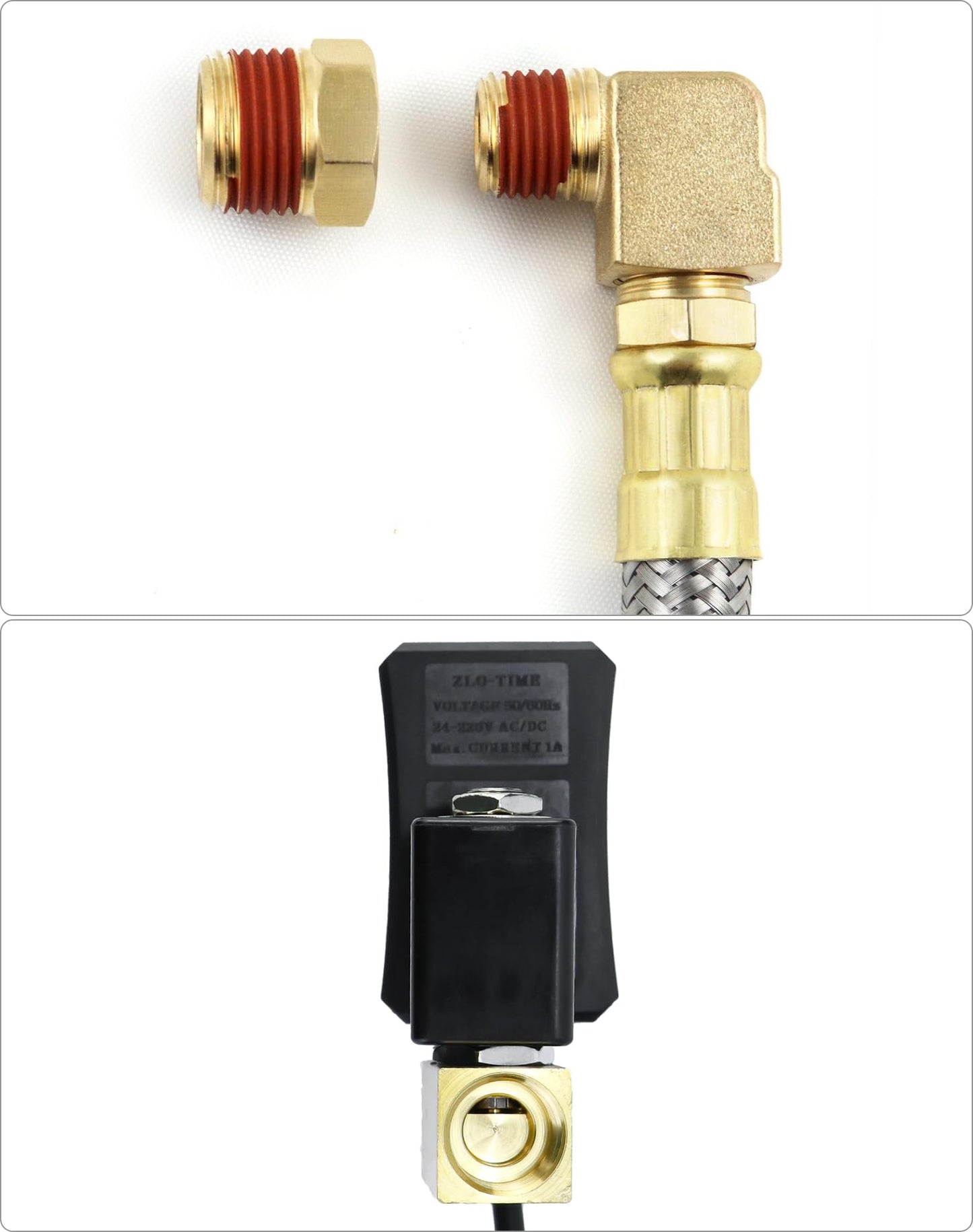 QWORK Automatic Timed Condensate Drain Valve, 1/4" NPT, 1/2" AC110V 2-Way Steel Hose Elbow, US Plug for Compressed Air