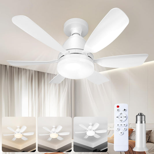 Ealken Ceiling Fan with Light & Remote, Dimmable LED 3 Colors 3000K-6500K, 1556 Lumens, Screw-In Fan for Bedroom, Kitchen, Living Room